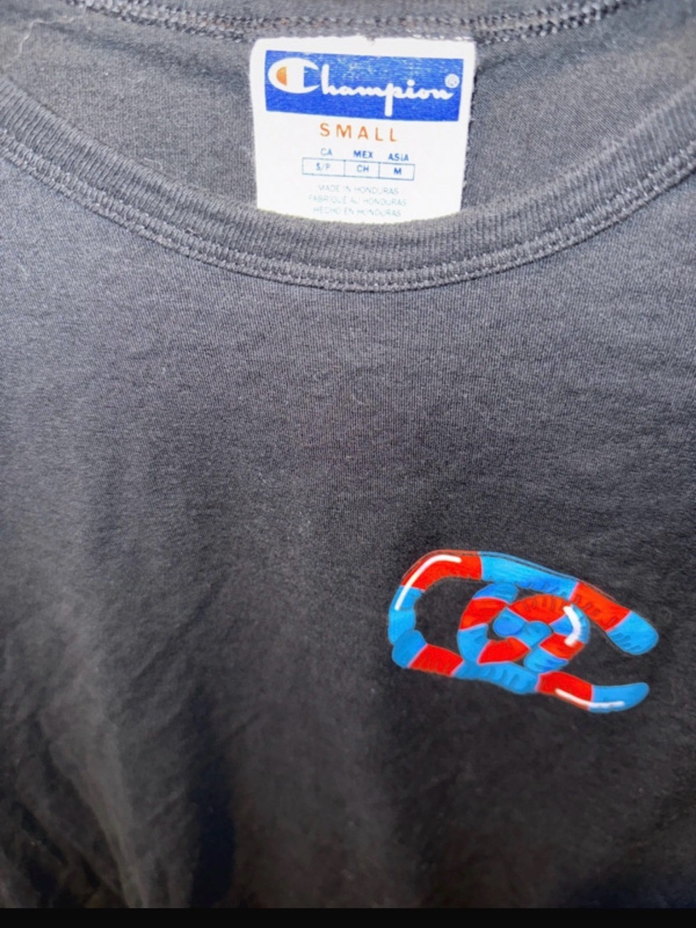 Champion Men’s Black Tee with Red & Blue Gummy Worms